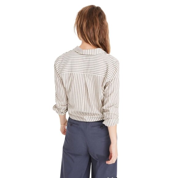 Madewell Tie-Front Striped Cotton Shirt In Maitland Stripe Small - Picture 2 of 14